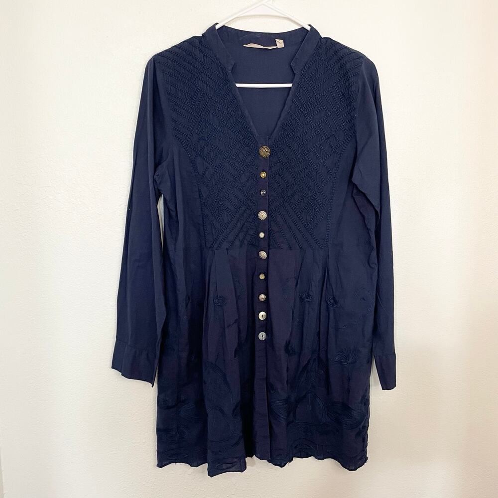 Soft Surroundings Embroidered Navy Blue Tunic Blouse Woman’s Size Medium